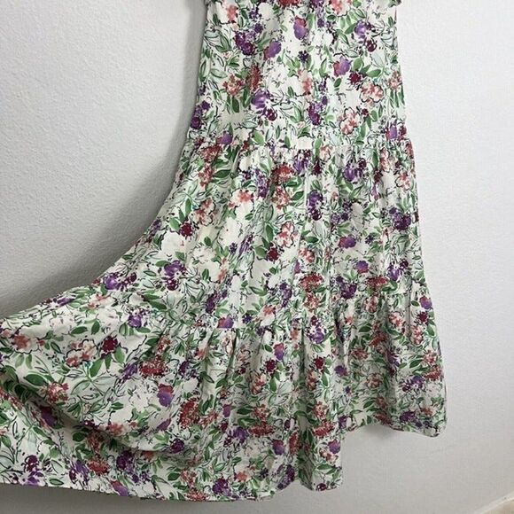 ZARA NWT Ivory Cream Floral Tiered Midi Dress Botanical Front Knot Size Small - Picture 11 of 12